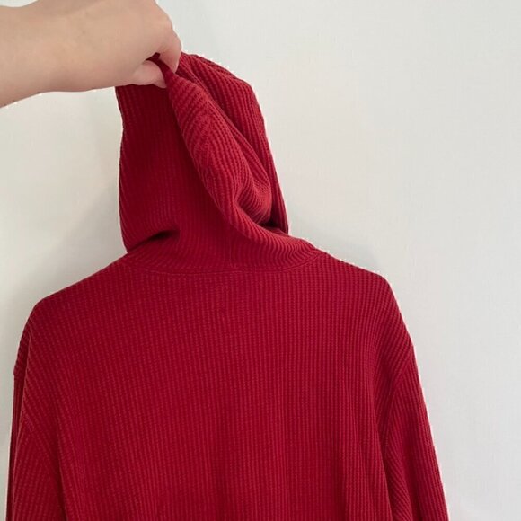AMERICAN EAGLE Mens Solid Red Pullover Waffle Knit Thermal Hoodie Sweatshirt M - Picture 10 of 16